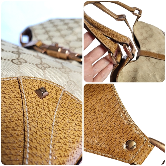 Gucci GG Canvas and Leather Nailhead Jackie Bardot Bag Tan 124407 - Picture 12 of 15